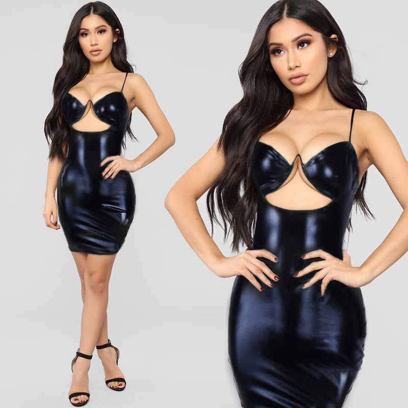 Summer Sexy Sling Women Hip Faux Leather Women Dress by Ragazza