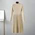 Autumn Winter Dress Solid Color Half Collar Thick below the Knees Mid Length Tight Waist Dress Soft Soft by Ragazza