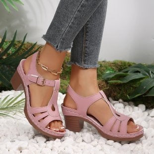 Wedge Open Toe Peep Toe Sandals Women Chunky Heel Buckle Hollow Out Cutout out Beach Slippers  DestGlow