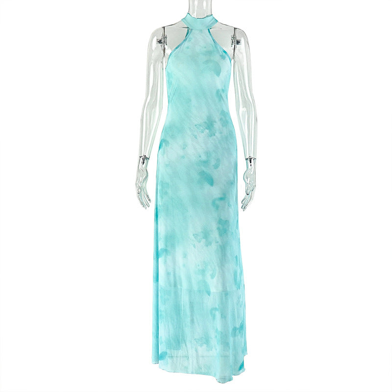 Women Clothing Slimming Slightly Transparent Holiday Casual A line Dress Halter Stand Collar Solid Color Maxi Dress by Ragazza