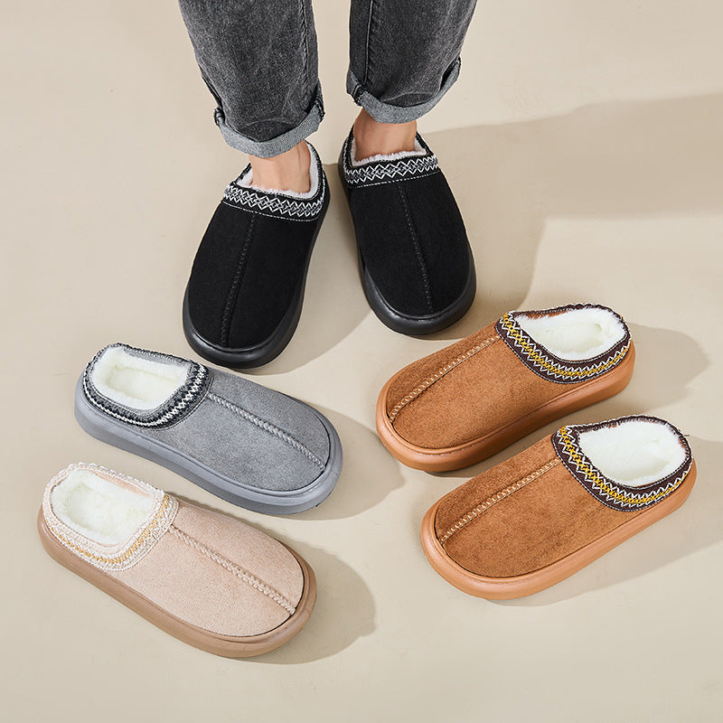 Baotou Fluffy Slippers Autumn Winter Ethnic Cotton Slippers Men Women Couple Warm Rubber Thick-Soled Cotton Slippers  DestGlow