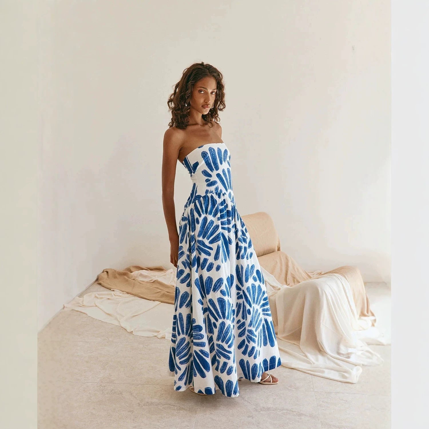 Women Dress Printed Vacation French Wrapped Chest Slim Sexy Maxi Dress  DestGlow