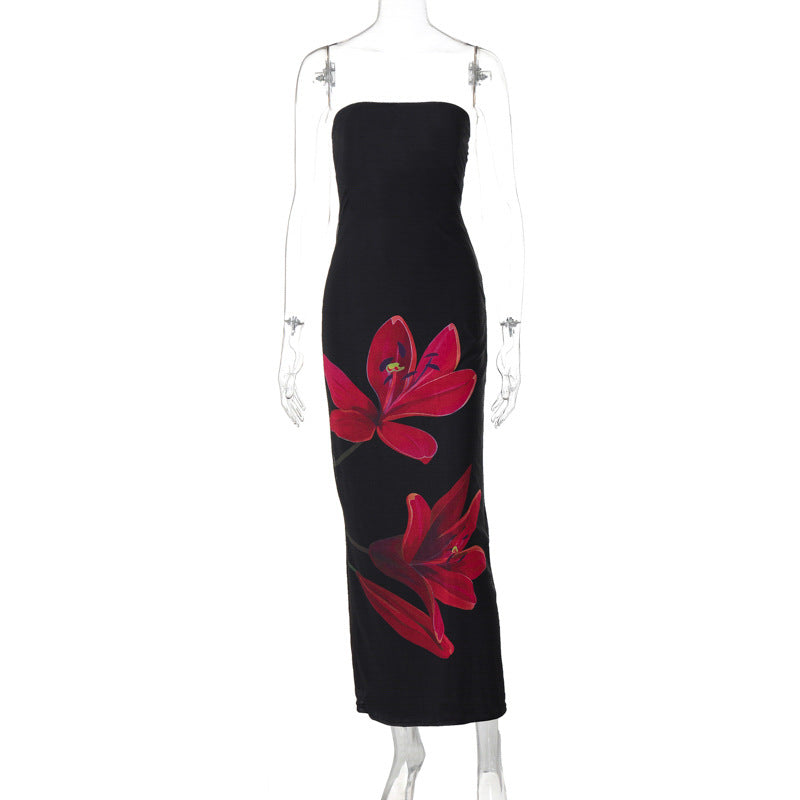 Women Clothing Summer Personalized Printed off Neck Tube Top Backless Tied Dress by Ragazza