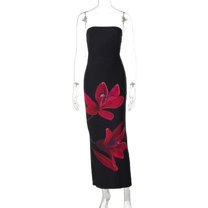 Women Clothing Summer Personalized Printed off Neck Tube Top Backless Tied Dress by Ragazza