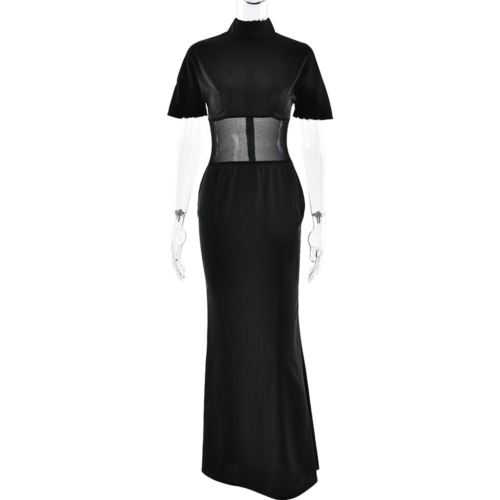 Wear See through Voile Half Turtleneck Dress Sexy Slim Fit Short Sleeved Mop Dress by Ragazza