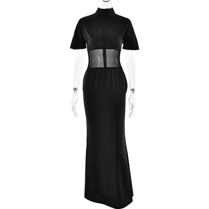 Wear See through Voile Half Turtleneck Dress Sexy Slim Fit Short Sleeved Mop Dress by Ragazza