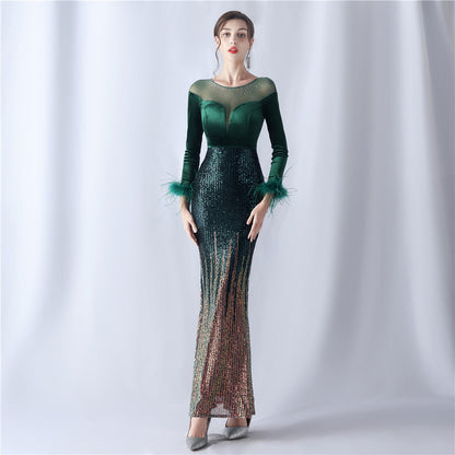 Gradient Bead Drilling Velvet High End Evening Dress by Ragazza