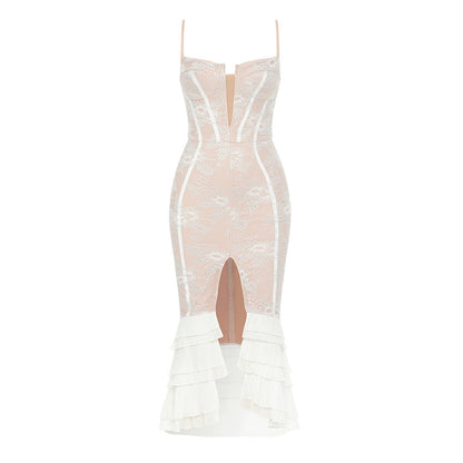 Bandage Dress Sexy Lace Ruffled Slit Sheath Fishtail Cami Dress Bandage Dress by Ragazza
