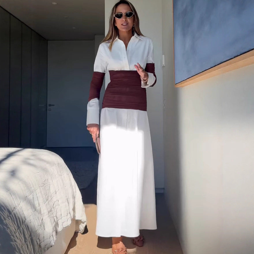 Summer Women Clothing Patchwork Slit Collared Dress by Ragazza