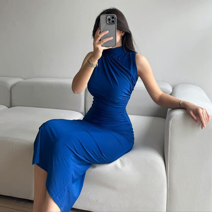 Summer Solid Color Split High Waist Slim Sexy Sleeveless Long Women Clothing Dress by Ragazza