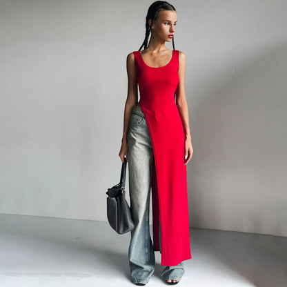 Women Clothing Summer Street Shooting Personality Slim Fit Split Shoulder Strap Dress by Ragazza