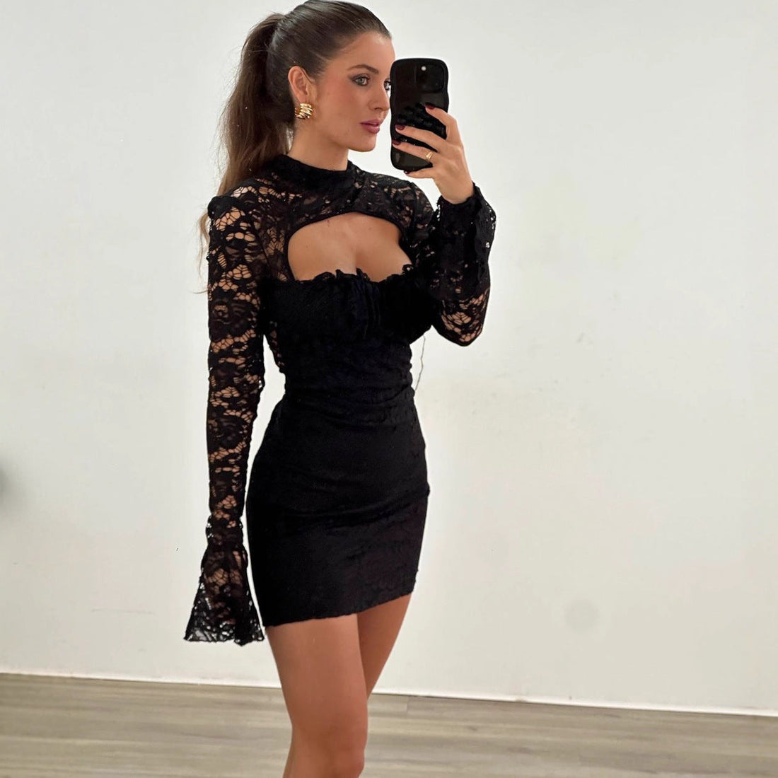 Women lothing Autumn Sexy Lace Hollow Out Cutout out Tight Sheath Dress by Ragazza