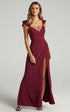 Women Clothing Ruffled Spaghetti Straps Sleeveless High Waist Solid Color High Fork Solid Color Dress by Ragazza