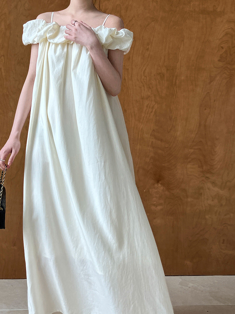 Tencel Fabric Off Shoulder Tube Top Dress Korean High Grade Ruffled Spaghetti Straps Vest Dress by Ragazza