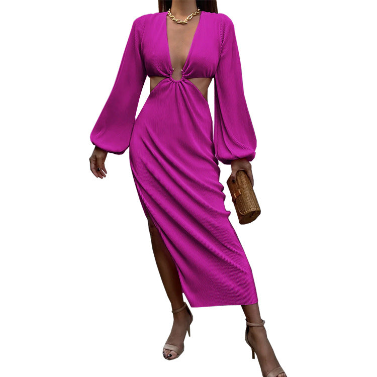 Women Wear Dress Long Sleeve Cropped Outfit Sexy Slit Dress Women by Ragazza