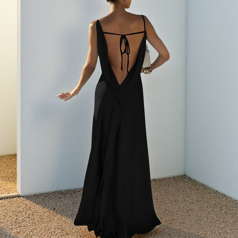 Summer Slim Fit Maxi Dress Autumn Casual Strap Satin Dress for Women  DestGlow
