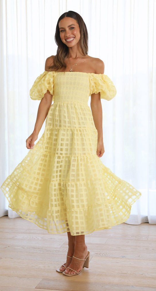 Women One Neck Lantern Sleeve Layer Stitching Dress by Ragazza