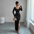Spring U Collar Solid Color Slim Fit Slimming Knitted Long Sleeve Split Dress by Ragazza