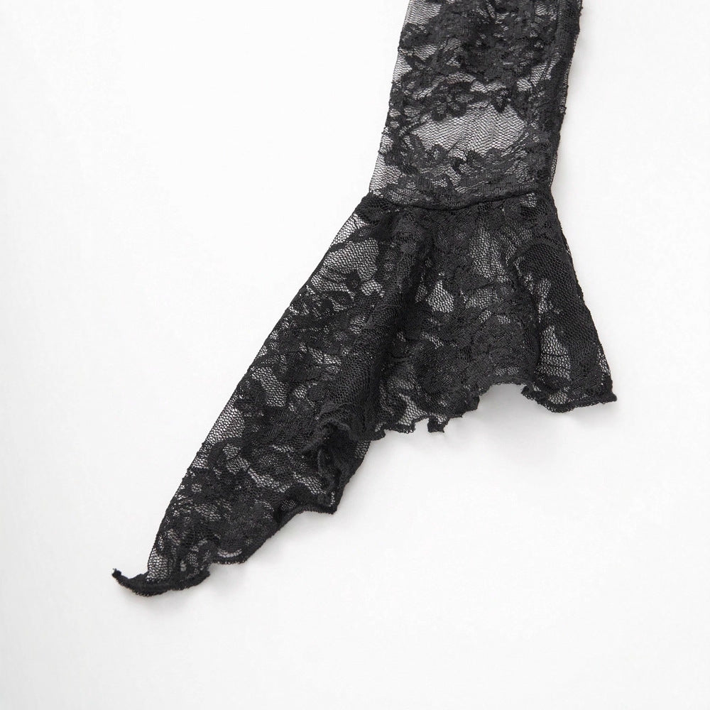 Gothic Vintage Lace Stitching Women Dress Gothic Bandage Ladies Long Sleeve Velvet Dress by Ragazza