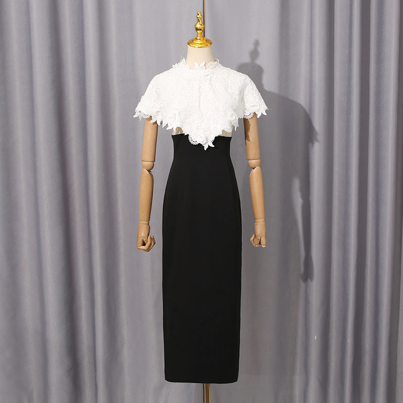Elegant Socialite Chanel Dress High Grade Lace Stitching Shawl Slim Slimming Sheath Dress by Ragazza
