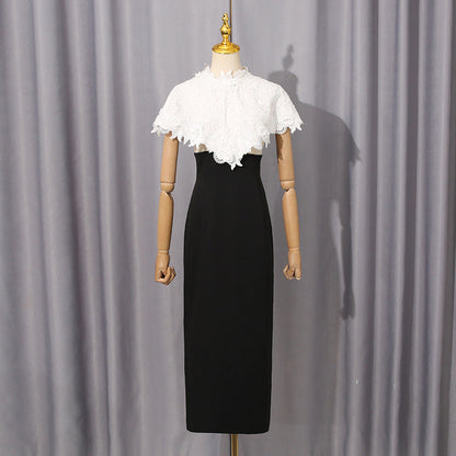 Elegant Socialite Chanel Dress High Grade Lace Stitching Shawl Slim Slimming Sheath Dress by Ragazza