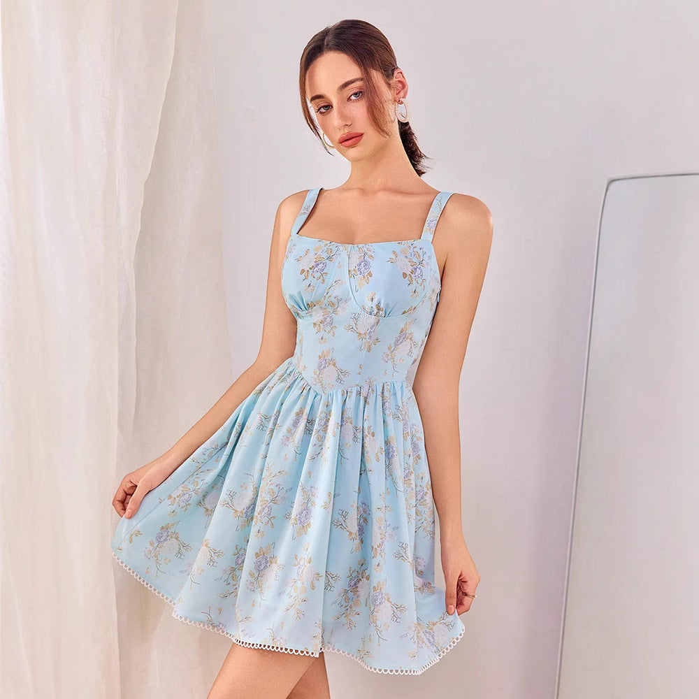 Spring Summer Women Clothing Sexy Dress Printed Backless Seaside Holiday Suspender by Ragazza