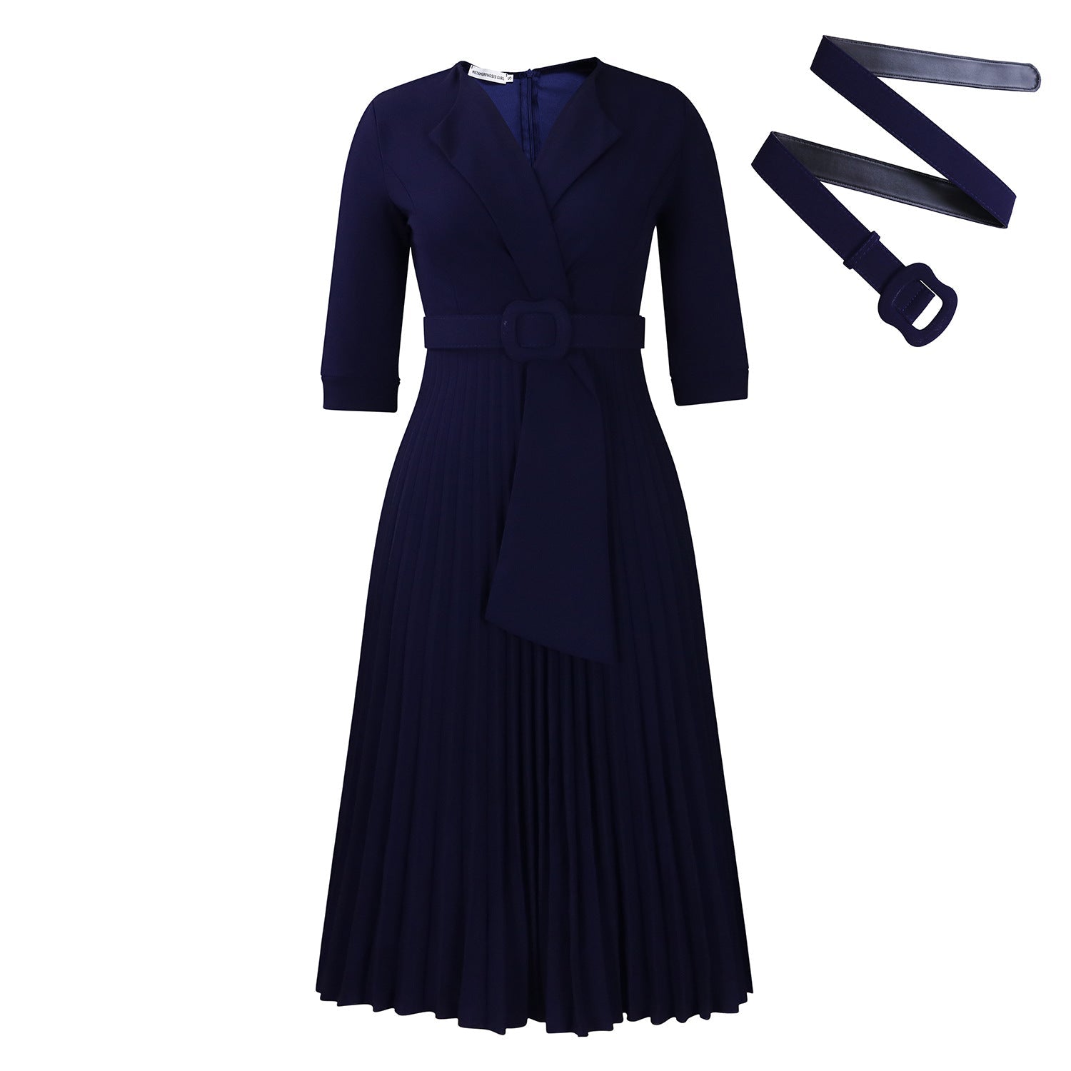 Autumn Winter Women Clothing Office Tailored Collar Pleat Waisted Dress by Ragazza