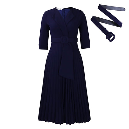 Autumn Winter Women Clothing Office Tailored Collar Pleat Waisted Dress by Ragazza