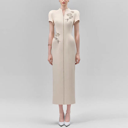 Star Heavy Industry Beads Diamond Slim Mid Length Dress Small Dress  DestGlow