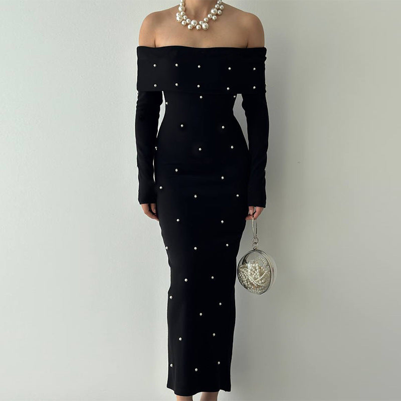 Beaded off Shoulder Dress Spring Slim Fit Evening Dress by Ragazza