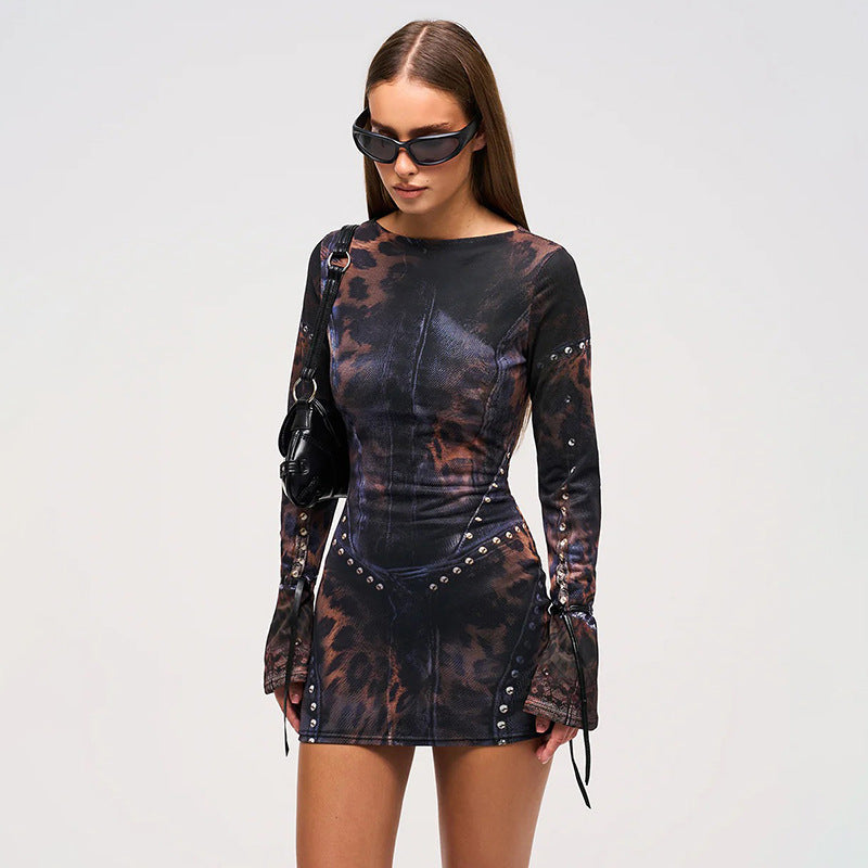 Women Clothing Positioning Printing Slim Fit Long Sleeve Narrow Short by Ragazza