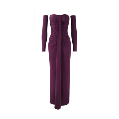 Women Clothing Autumn Wrapped Chest Pleated Slim Independent Sleeve Length Dress  DestGlow