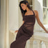 Sexy Mesh Stitching Dress Slim Fit Backless Solid Color Cropped Outfit Halter Split Maxi Dress by Ragazza