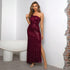 Solid Color Sexy Sequined Evening Dress off Shoulder Slit Thigh Sequ Dress by Ragazza