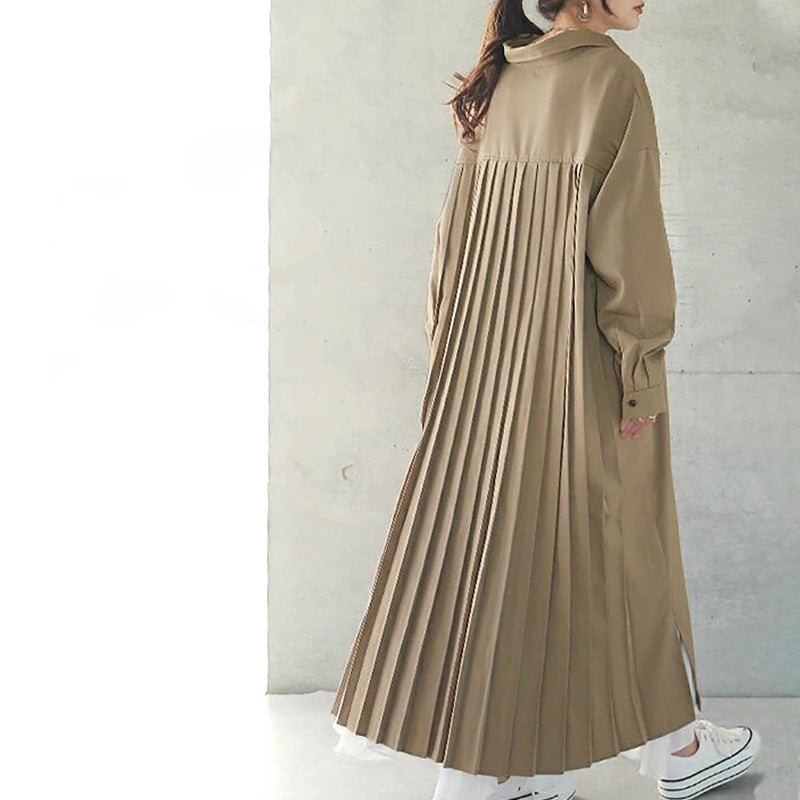 Spring Autumn Loose Overknee Dress Women Casual Large Version Back Pleated Long Shirt Dress by Ragazza