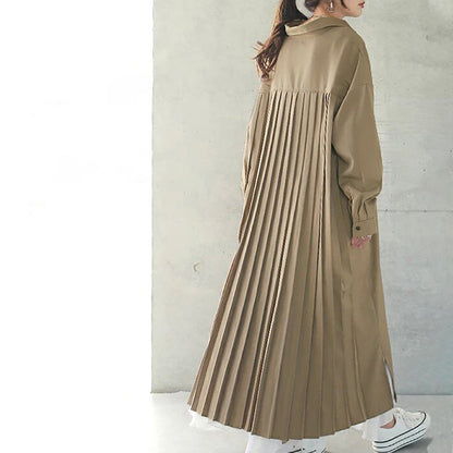 Spring Autumn Loose Overknee Dress Women Casual Large Version Back Pleated Long Shirt Dress by Ragazza