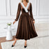 Autumn Winter Maxi Dress Stitching Lace V neck Long Sleeve Velvet Dress Women by Ragazza