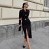 Palace Long Sleeved Butterfly Collar Black Shirt Dress Women Advanced Feeling Temperamental Minority Slim Fit Slit Dress by Ragazza