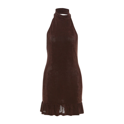 Summer Women Clothing Sexy Halter Solid Color Backless Slim Fit Sheath Dress by Ragazza