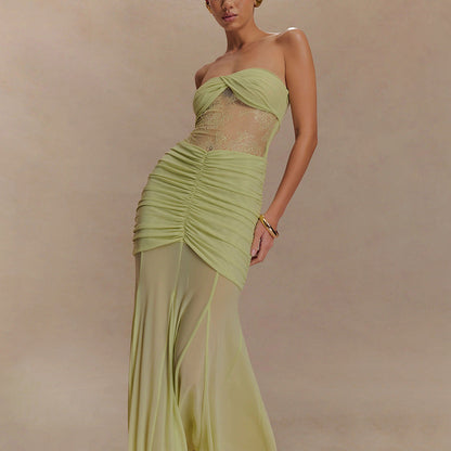Summer Sleeveless Tube Top Dress Sexy Pleated Hollow Out Cutout Slim Dress for Women by Ragazza