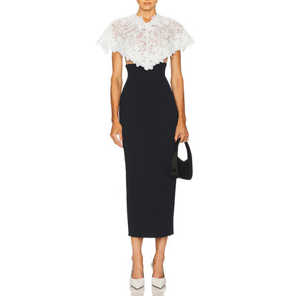 Elegant Socialite Chanel Dress High Grade Lace Stitching Shawl Slim Slimming Sheath Dress by Ragazza