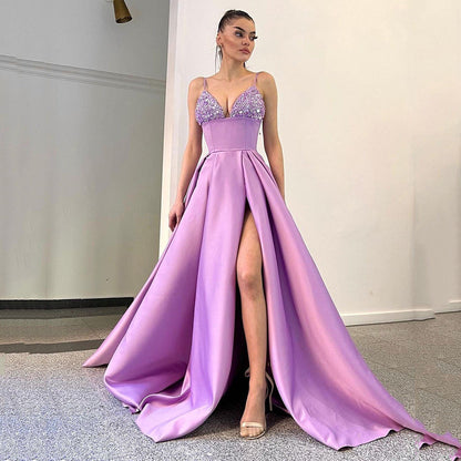 Spring Summer Women Clothing Dress Deep V Plunge Sequin Sling Sexy Slit Dress by Ragazza