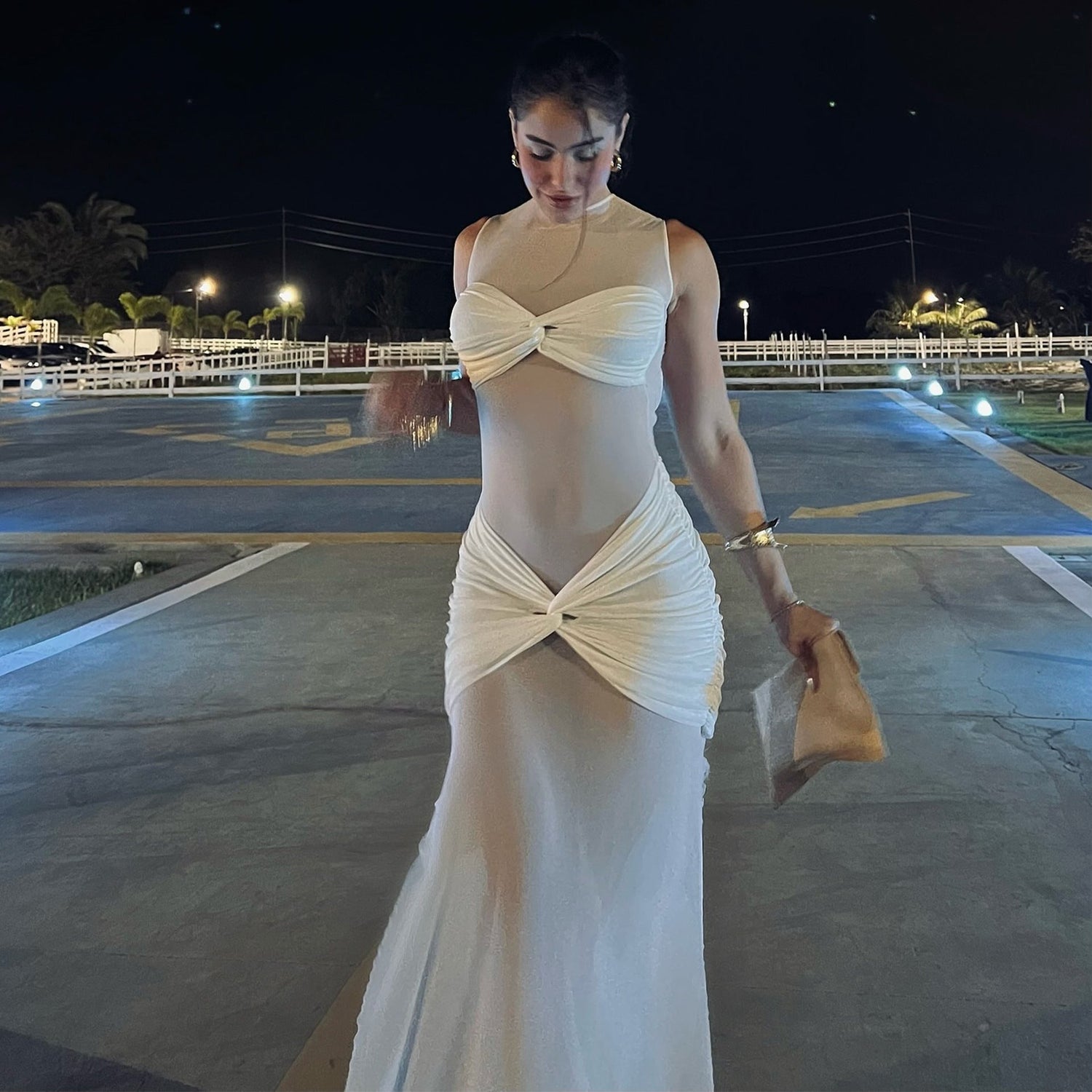 Spring Evening Sheer Mesh Sexy Solid Color Sheath Women Dress by Ragazza