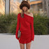 Women Clothing Autumn Solid Color Slim Casual Mesh Shoulder Pleated Long Sleeve Short Dress by Ragazza
