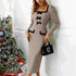 French Dress High Grade Long Sleeve Sexy Tight Hip Belt Plaid Stretch Knitted Dress by Ragazza