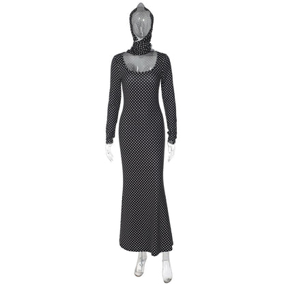 Women Clothing Autumn Winter Printed Elegant Slim Polka Dot Long Sleeve Dress by Ragazza
