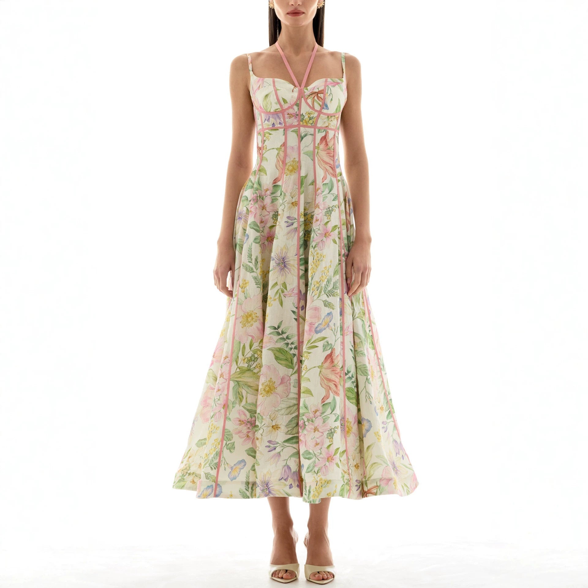 Spring Summer Suspender Printed Large Swing Dress Holiday Casual Women Dress  DestGlow