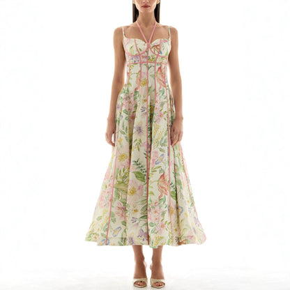 Spring Summer Suspender Printed Large Swing Dress Holiday Casual Women Dress  DestGlow