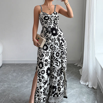 Spring Summer Elegant Twist Print Sling Wide Leg One Piece Long Pants Women Clothing by Ragazza