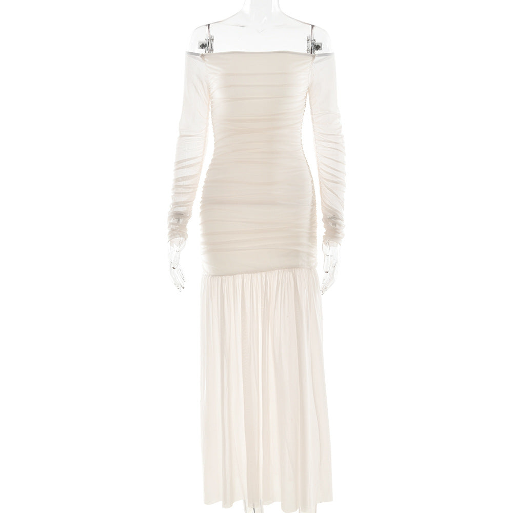 Summer off Shoulder Tube Top Dress Sexy Backless Pleated Slim Dress Women by Ragazza